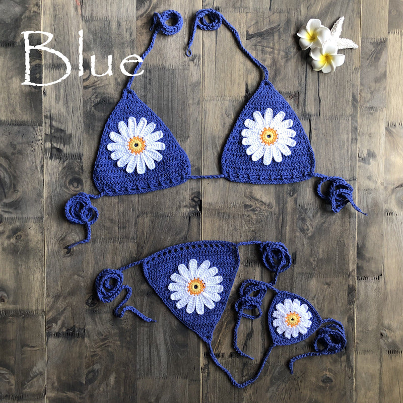 Vacation Split Swimsuit Hand-Woven Daisy Pattern Beach Bikini Bella Mia